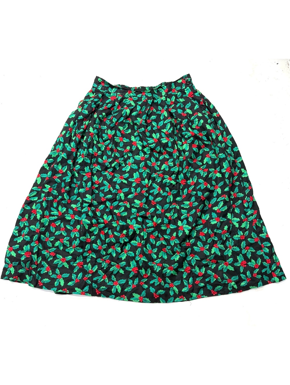 Vintage 90s 80s Christmas Bechamel Holly Print Skirt Size 14 Holiday